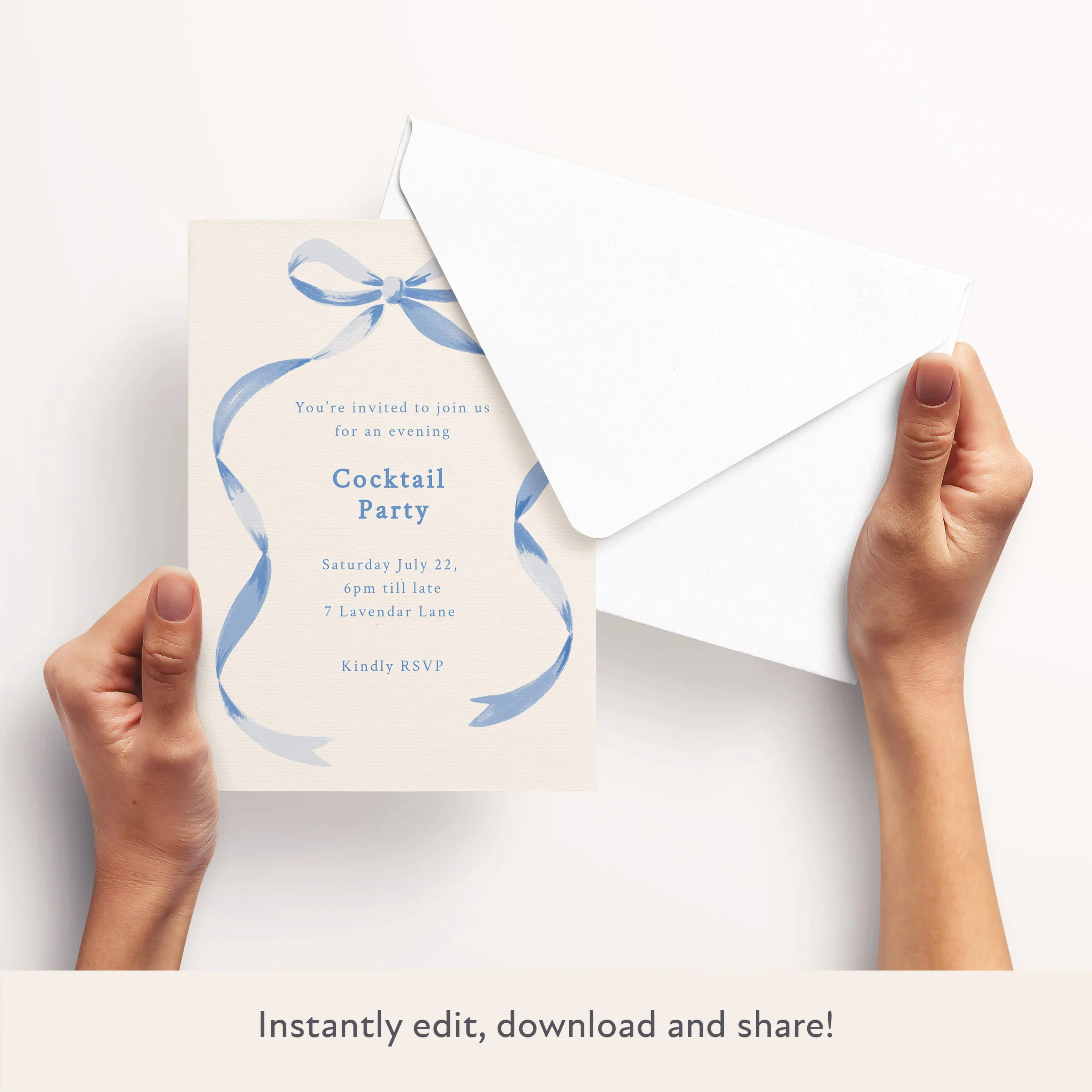 Blue Bow Ribbon Download & Print Invitation - Image 3