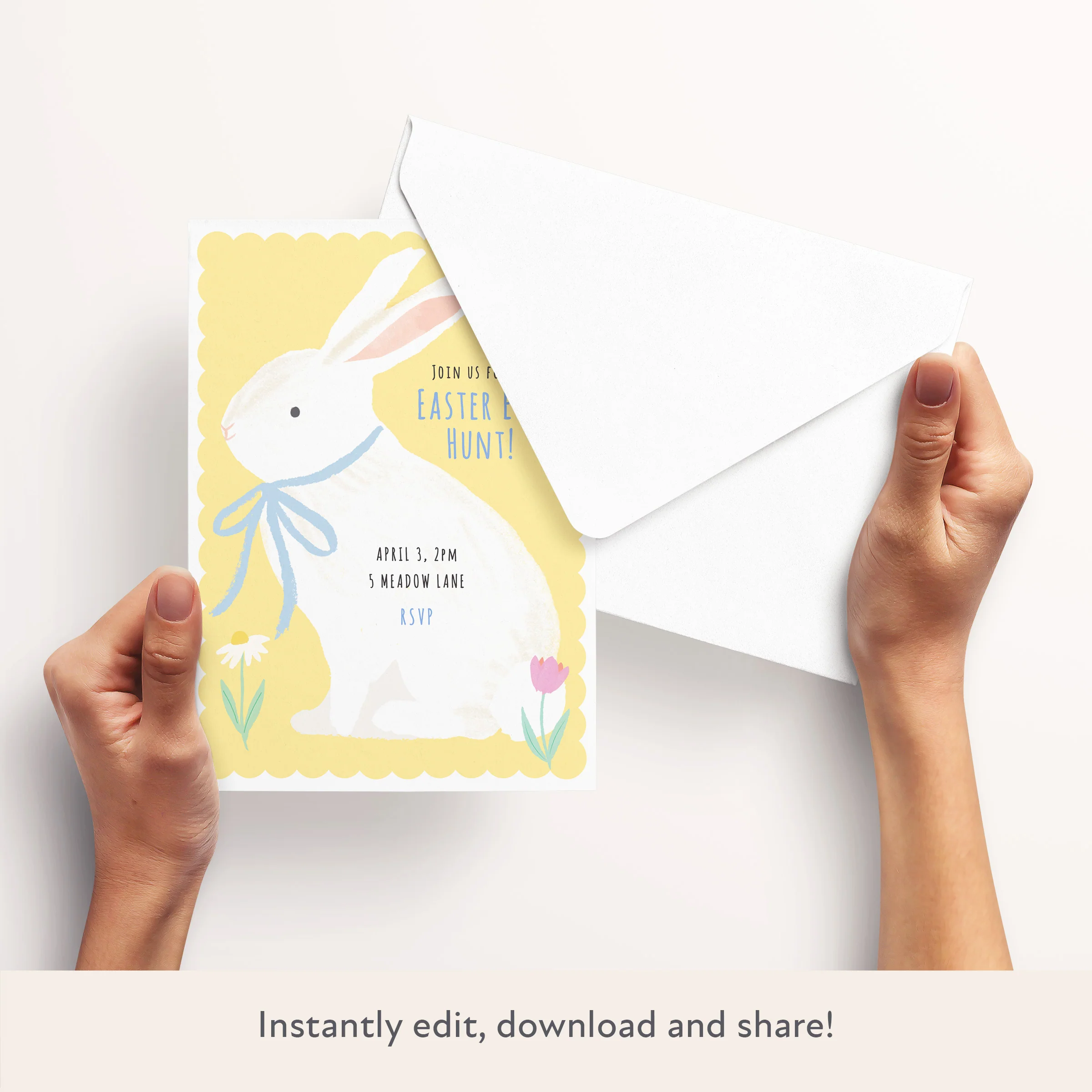 Bunny With Bow Download & Print Invitation - Image 3