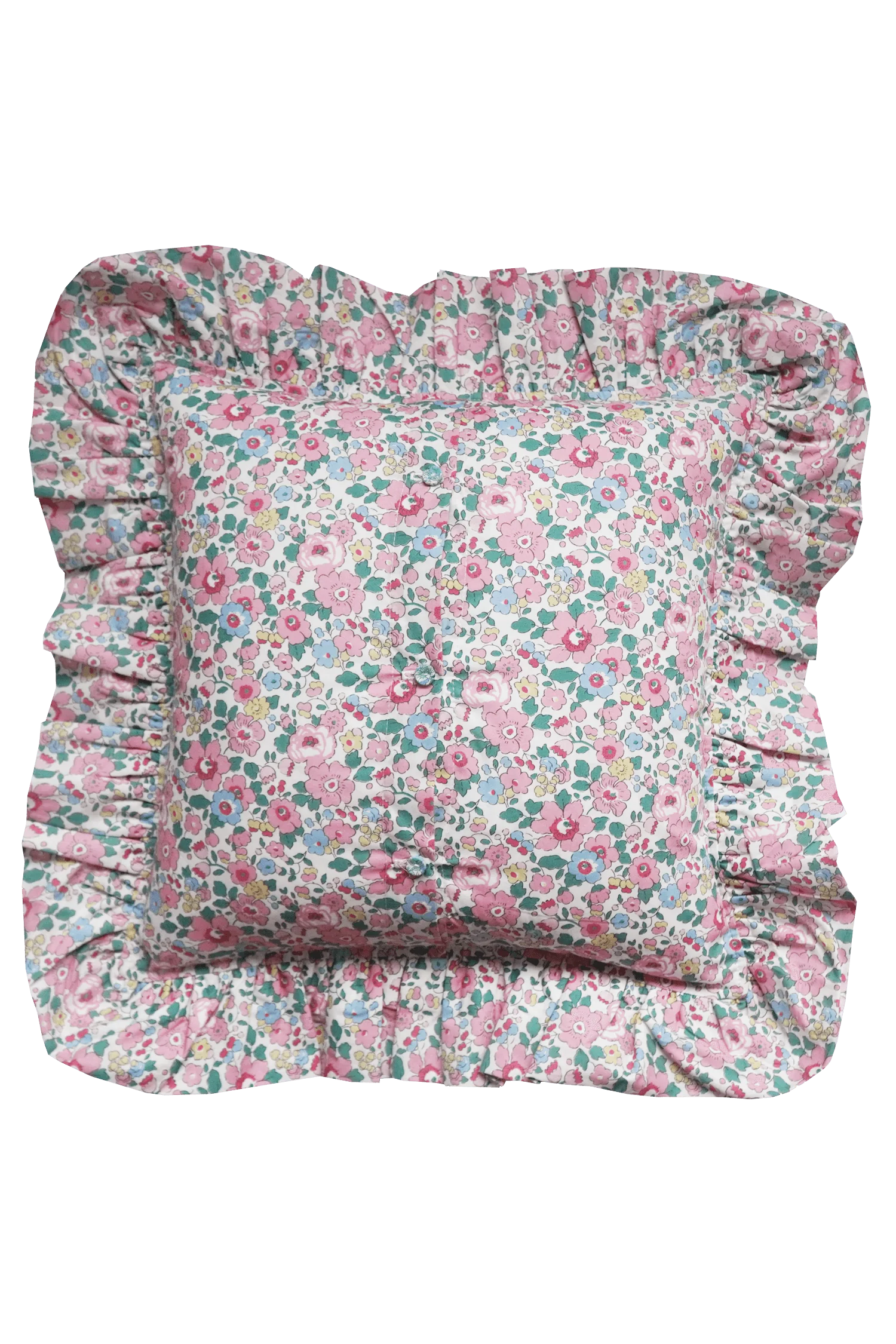 Betsy Candy Floss Double Ruffle Cushion made with Liberty Fabric - Image 3