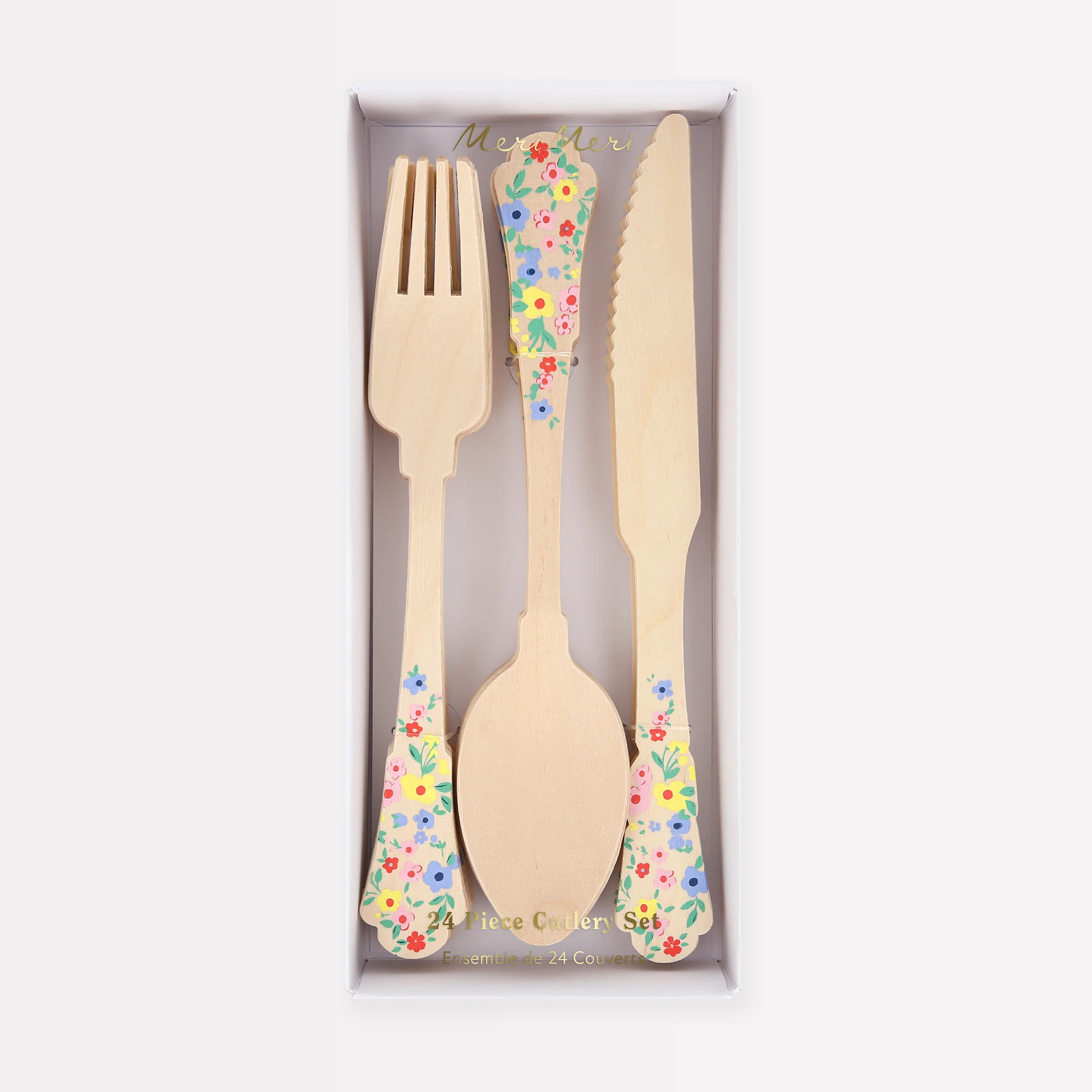 Elegant Floral Wooden Cutlery Set (x 24)