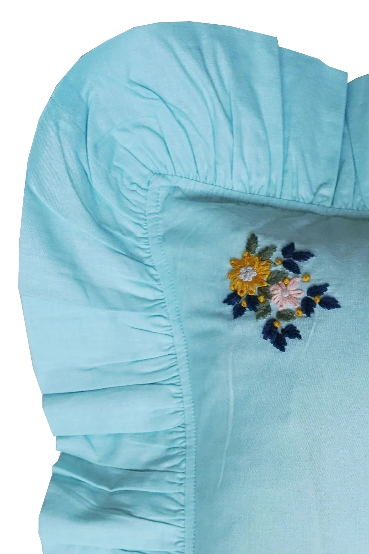 Sea Spray Embroidered Ruffle Oblong Cushion made with Liberty Fabric - Image 3
