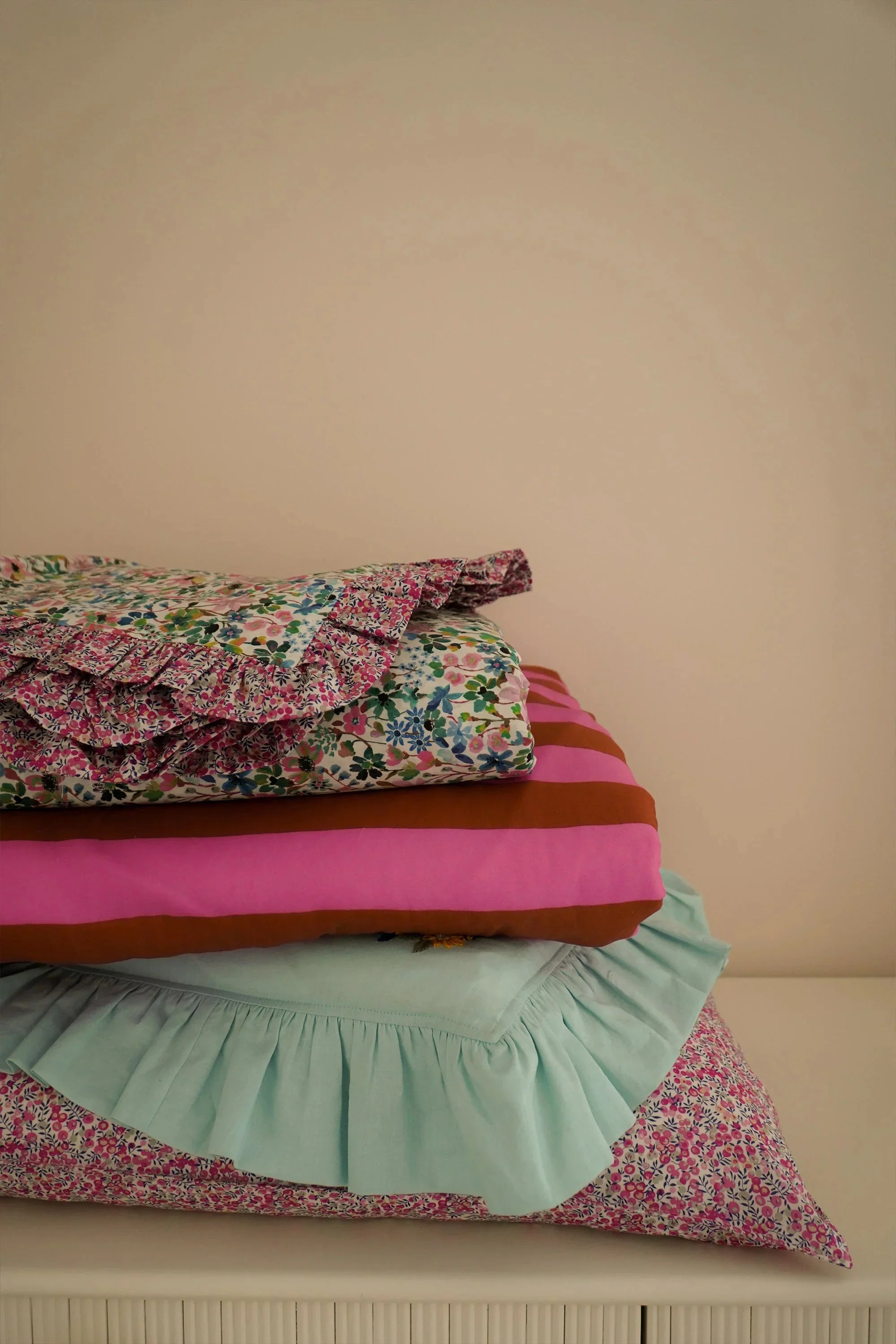 Sea Spray Embroidered Ruffle Oblong Cushion made with Liberty Fabric - Image 7