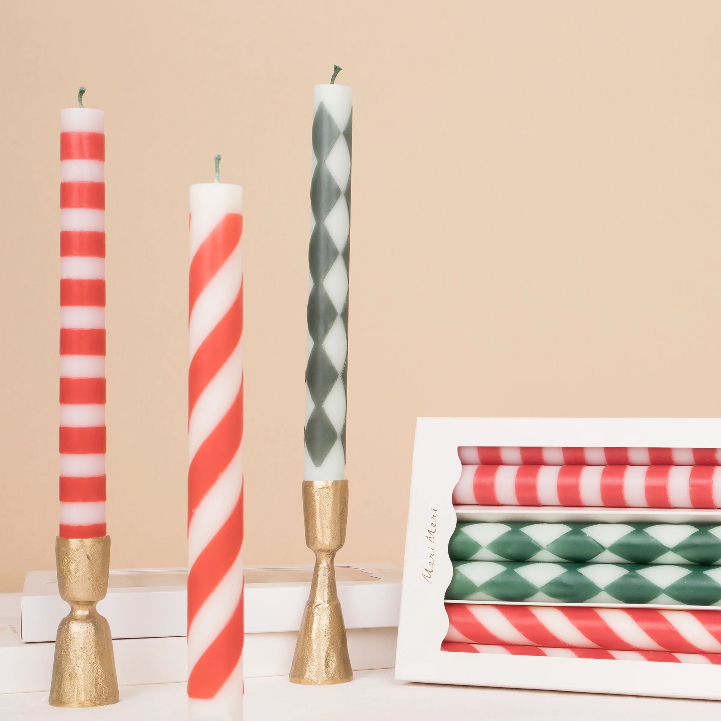 Festive Pattern Table Candles (x 6)