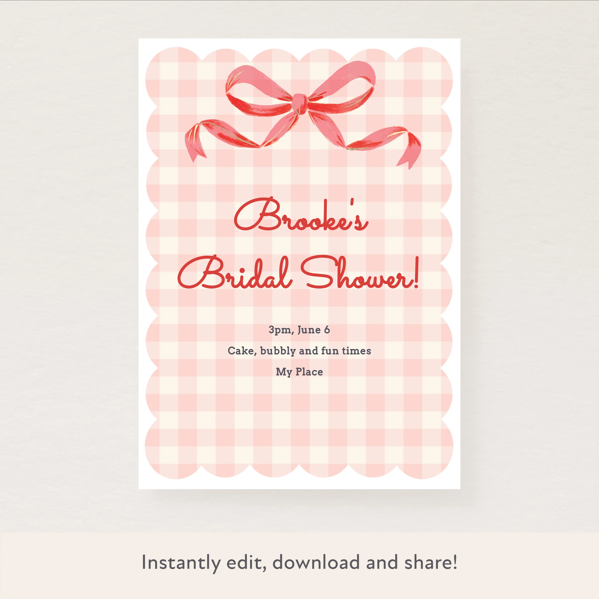 Gingham Bow Download & Print Invitation