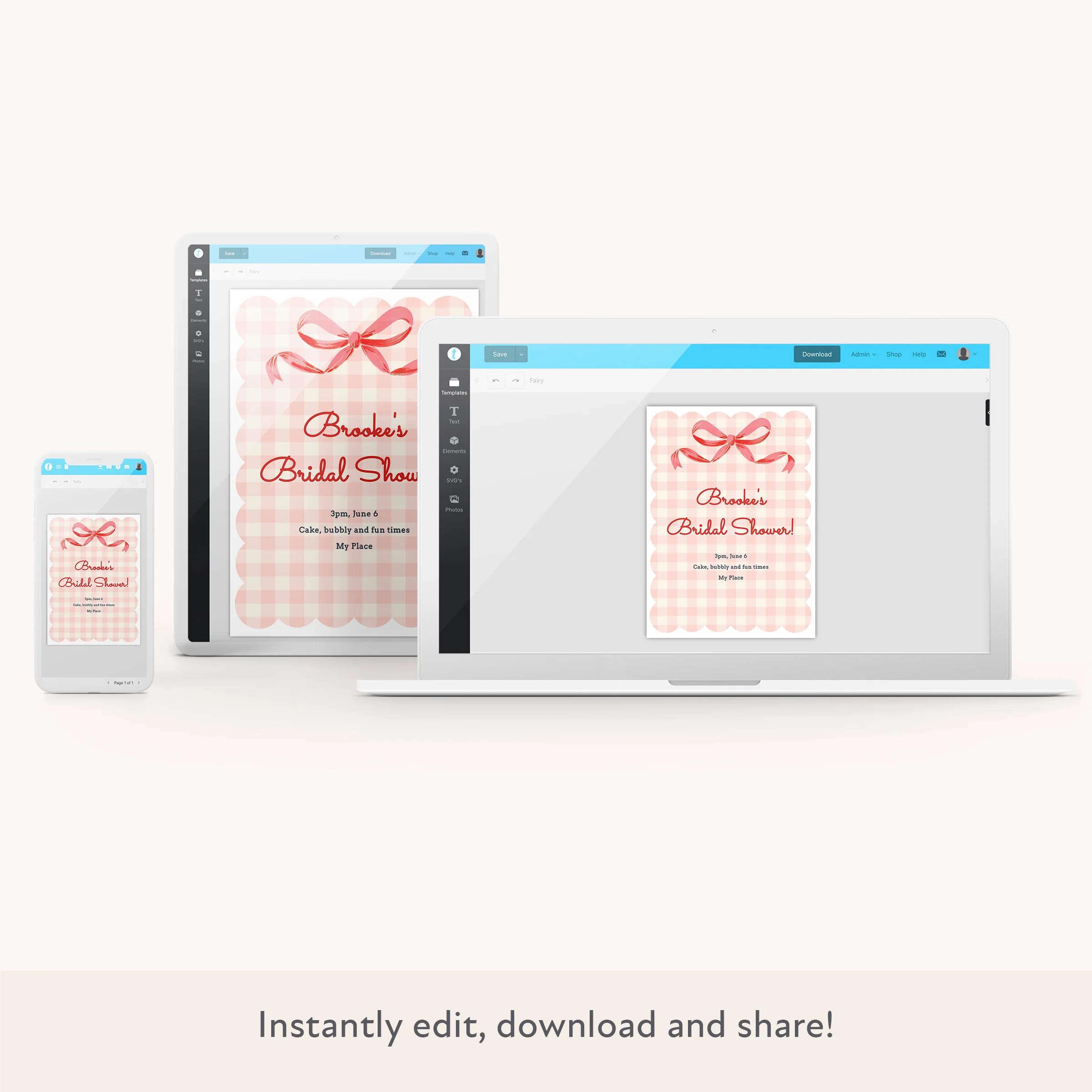 Gingham Bow Download & Print Invitation - Image 2