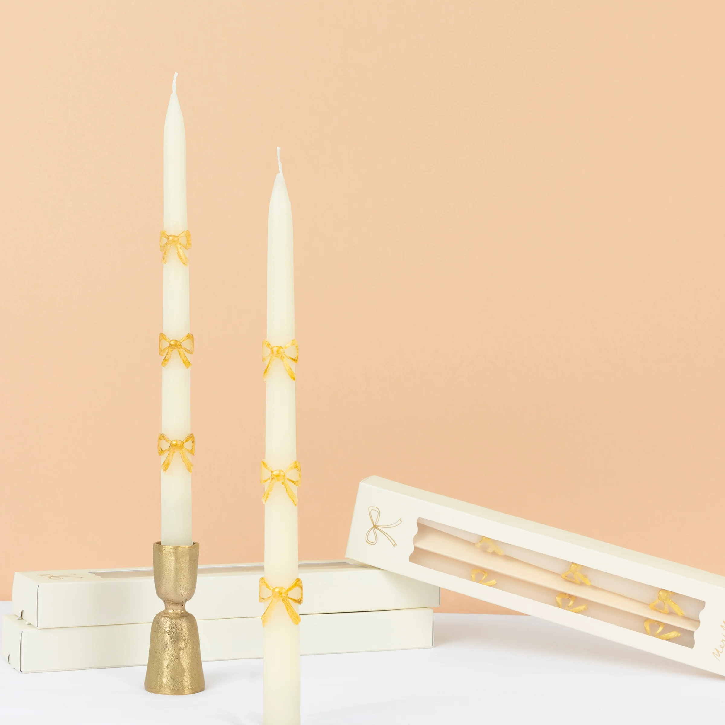 Gold Bow Taper Candles (x 2)