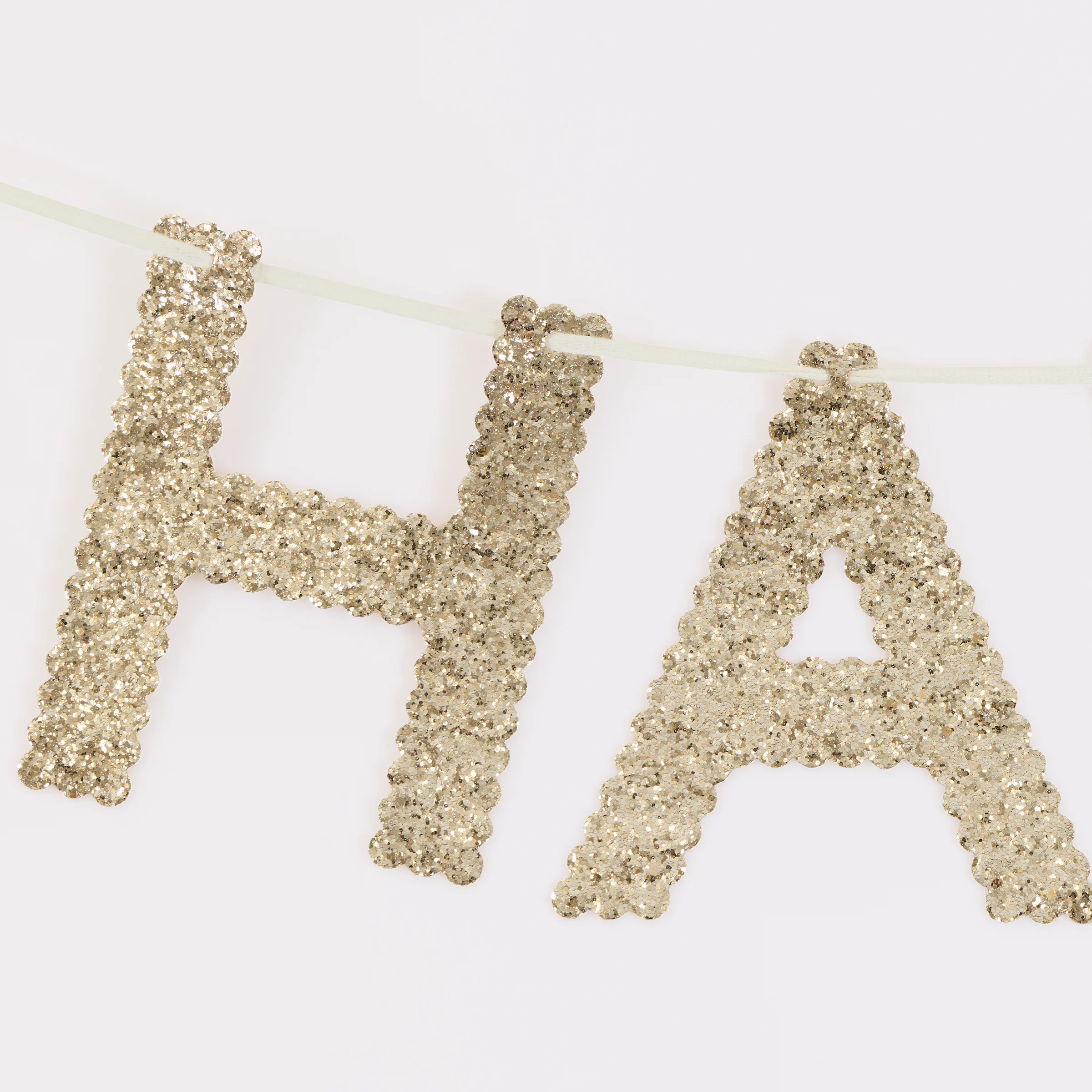 Gold Glitter Fabric Happy Birthday Garland - Image 3