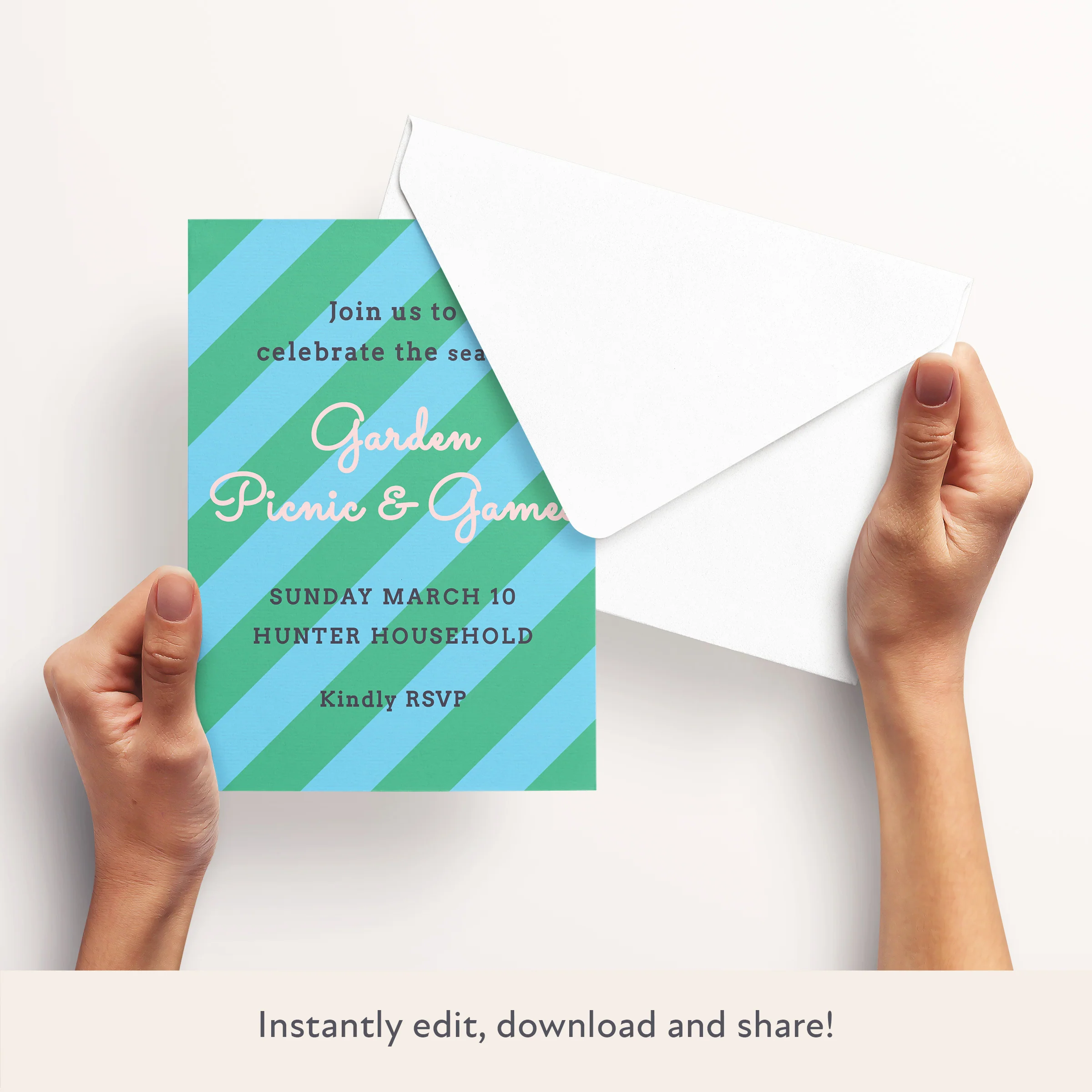 Green/Blue Fun Stripe Download & Print Invitation - Image 3
