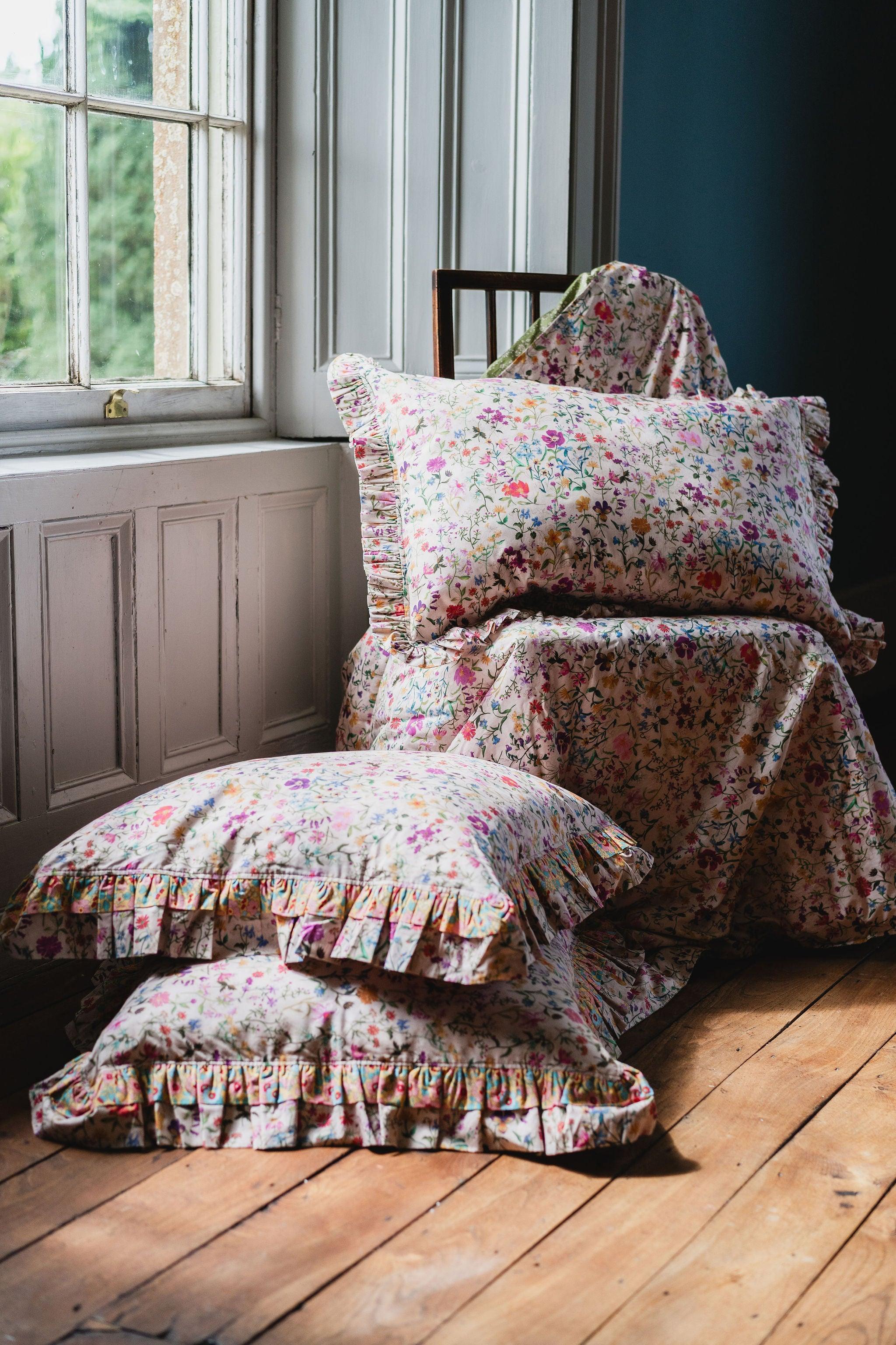 Linen Garden Oblong Ruffle Cushion made with Liberty Fabric - Image 2