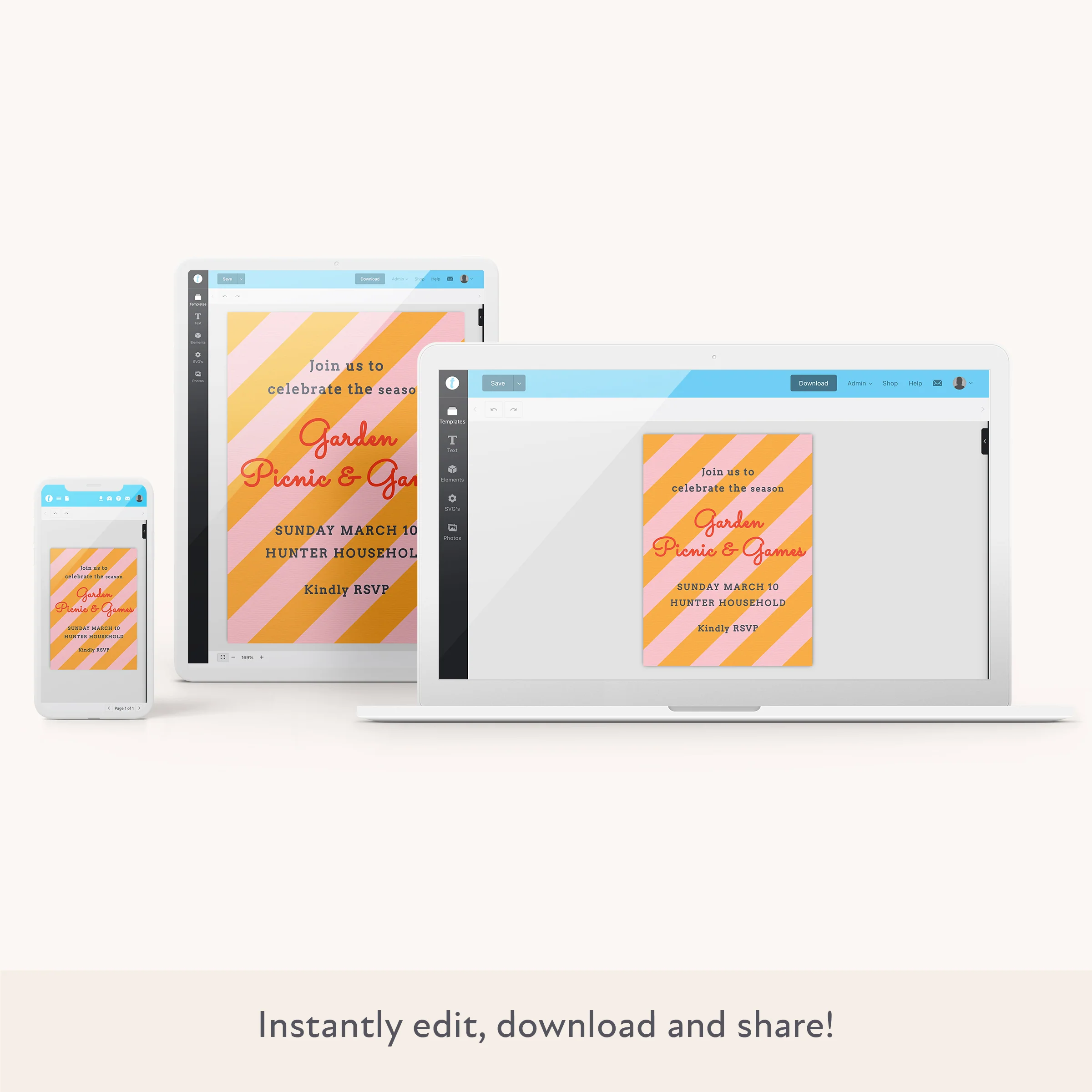 Orange/Pink Fun Stripe Download & Print Invitation - Image 2