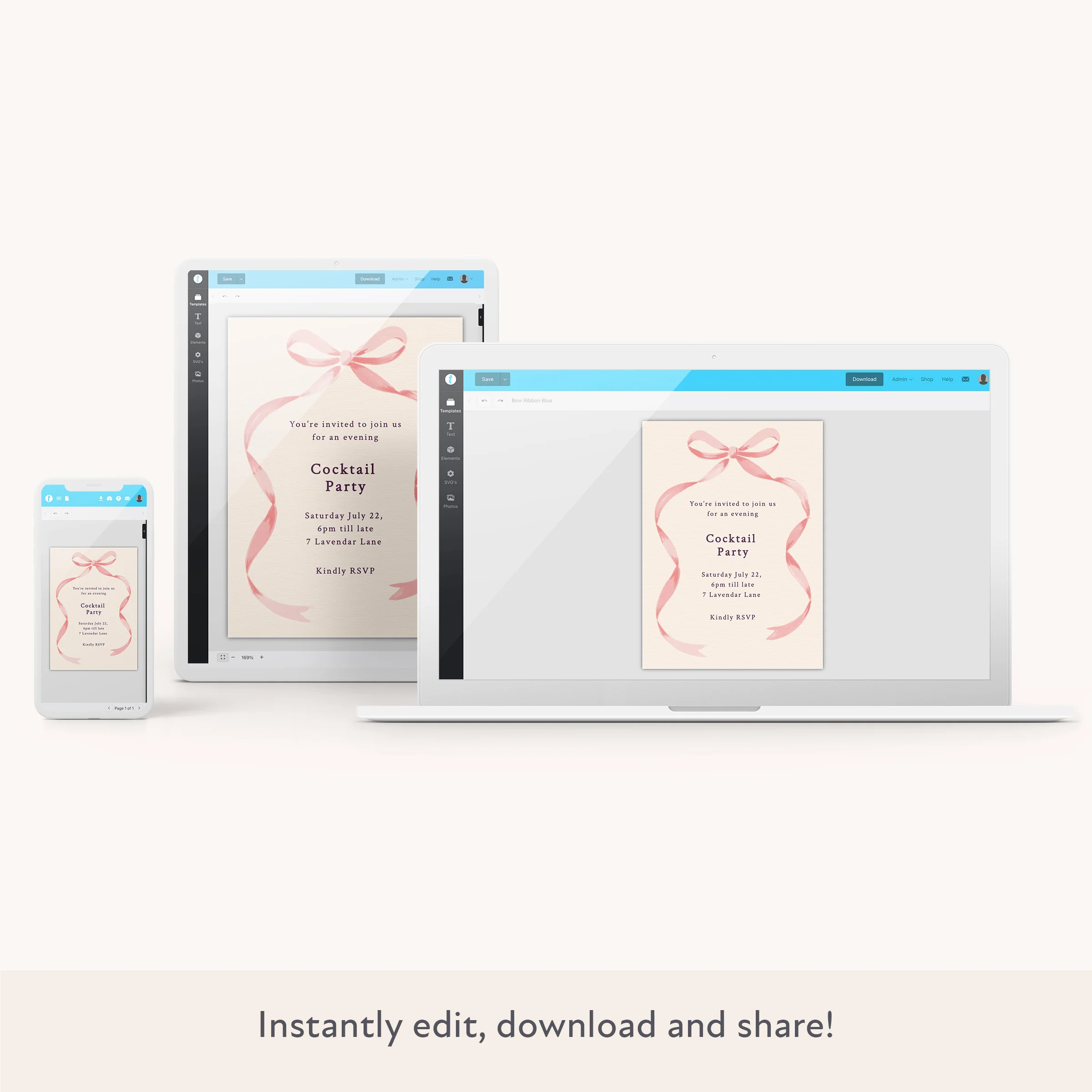 Pink Bow Ribbon Download & Print Invitation - Image 2