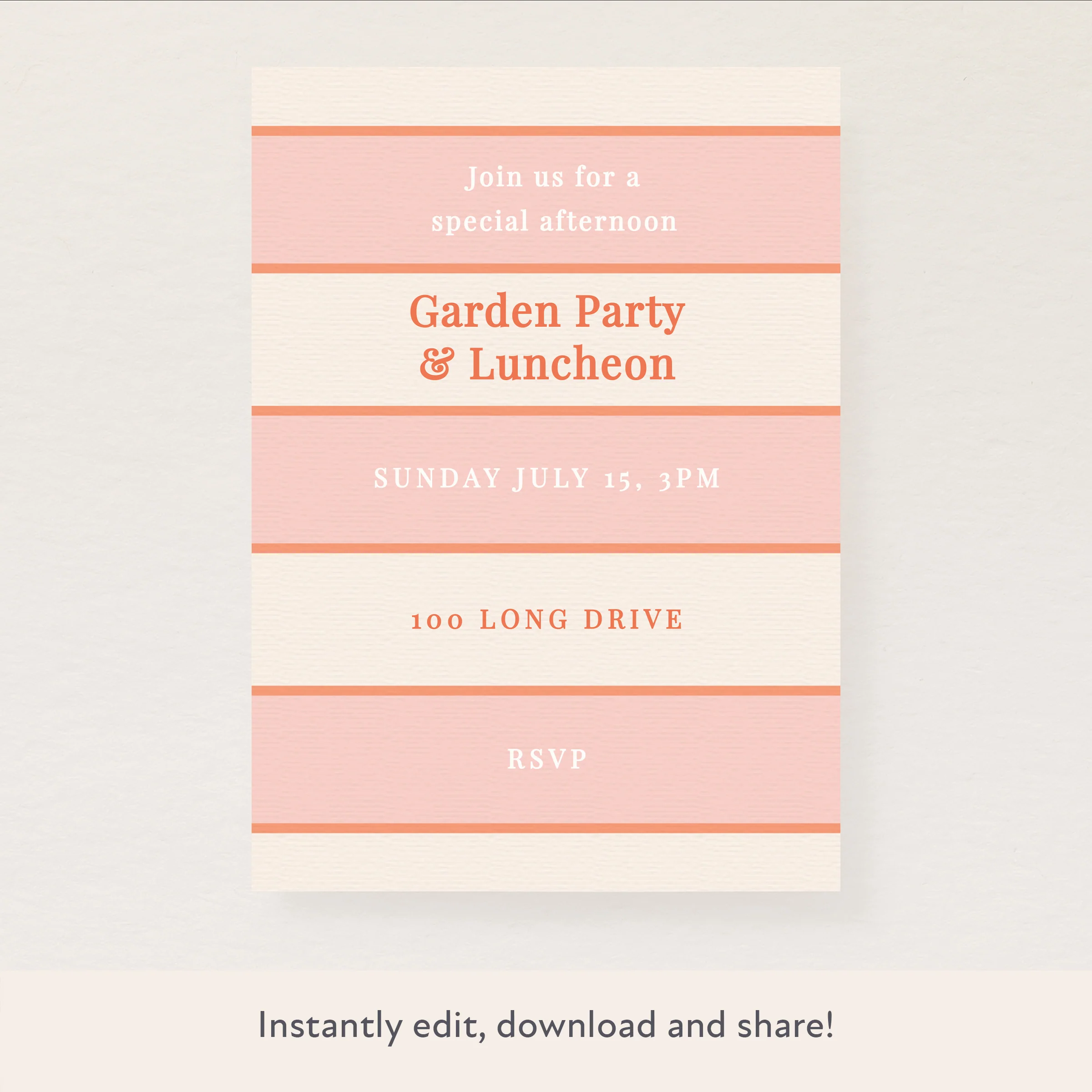 Pink Cabana Stripe Download & Print Invitation