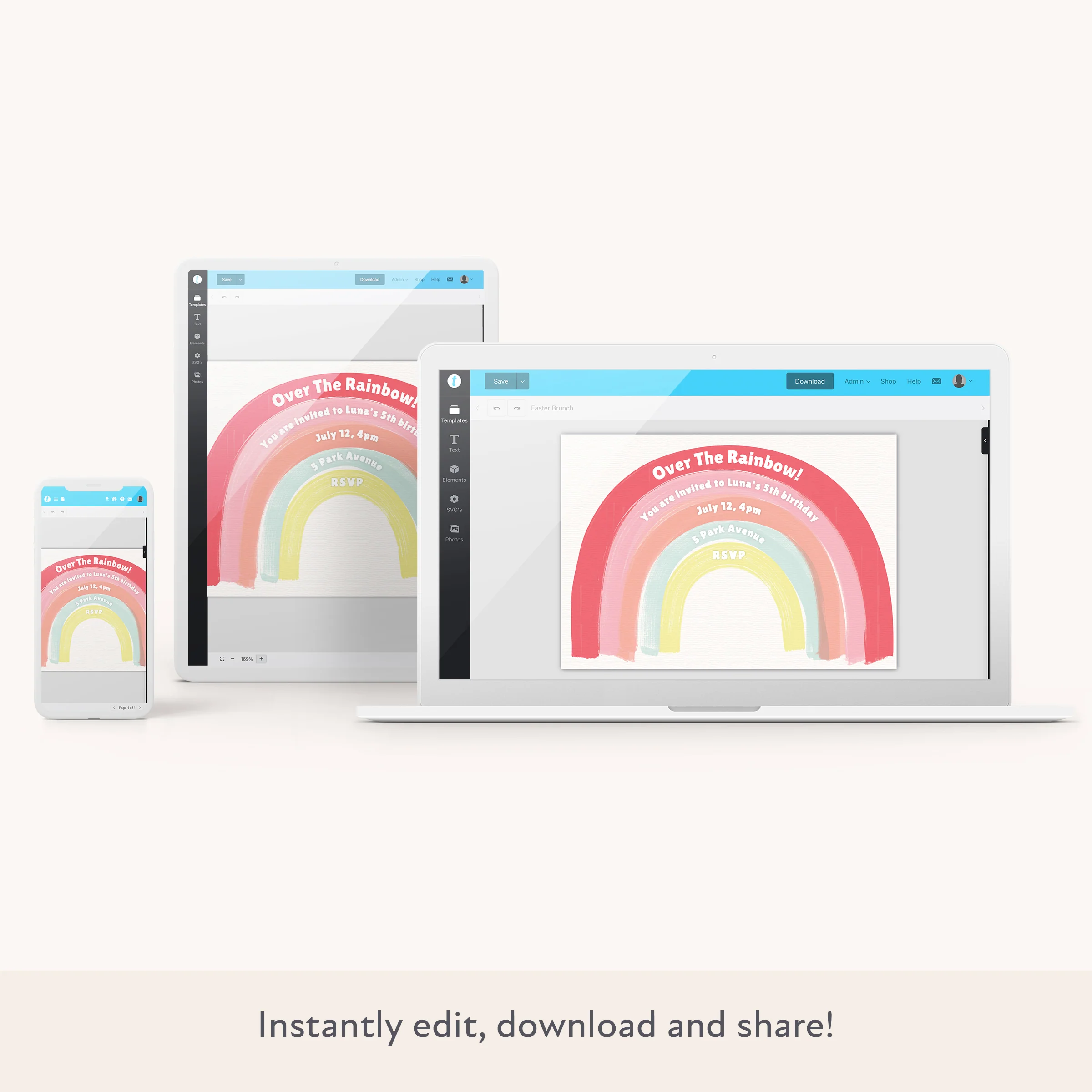 Rainbow Download & Print Invitation - Image 2