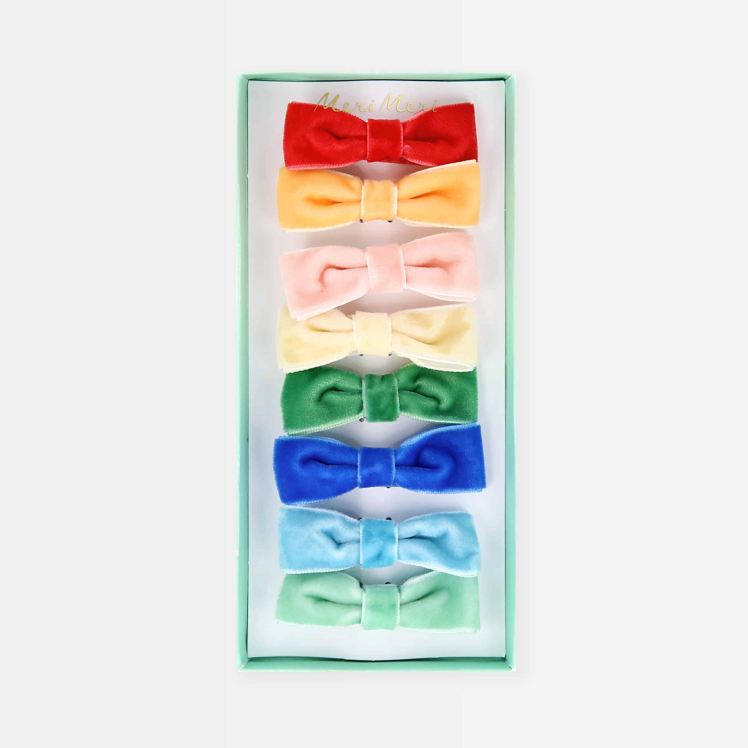Rainbow Velvet Bow Hair Clips (x 8)