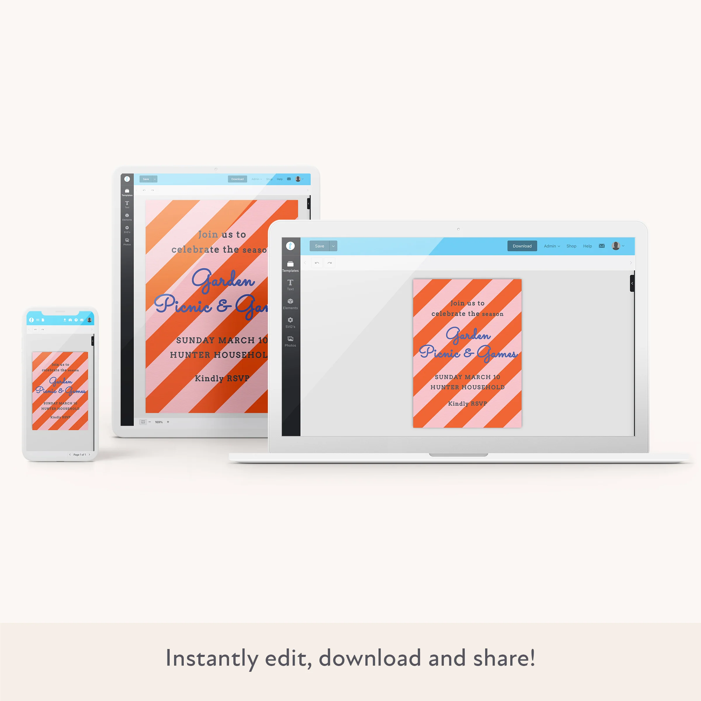 Red/Pink Fun Stripe Download & Print Invitation - Image 2
