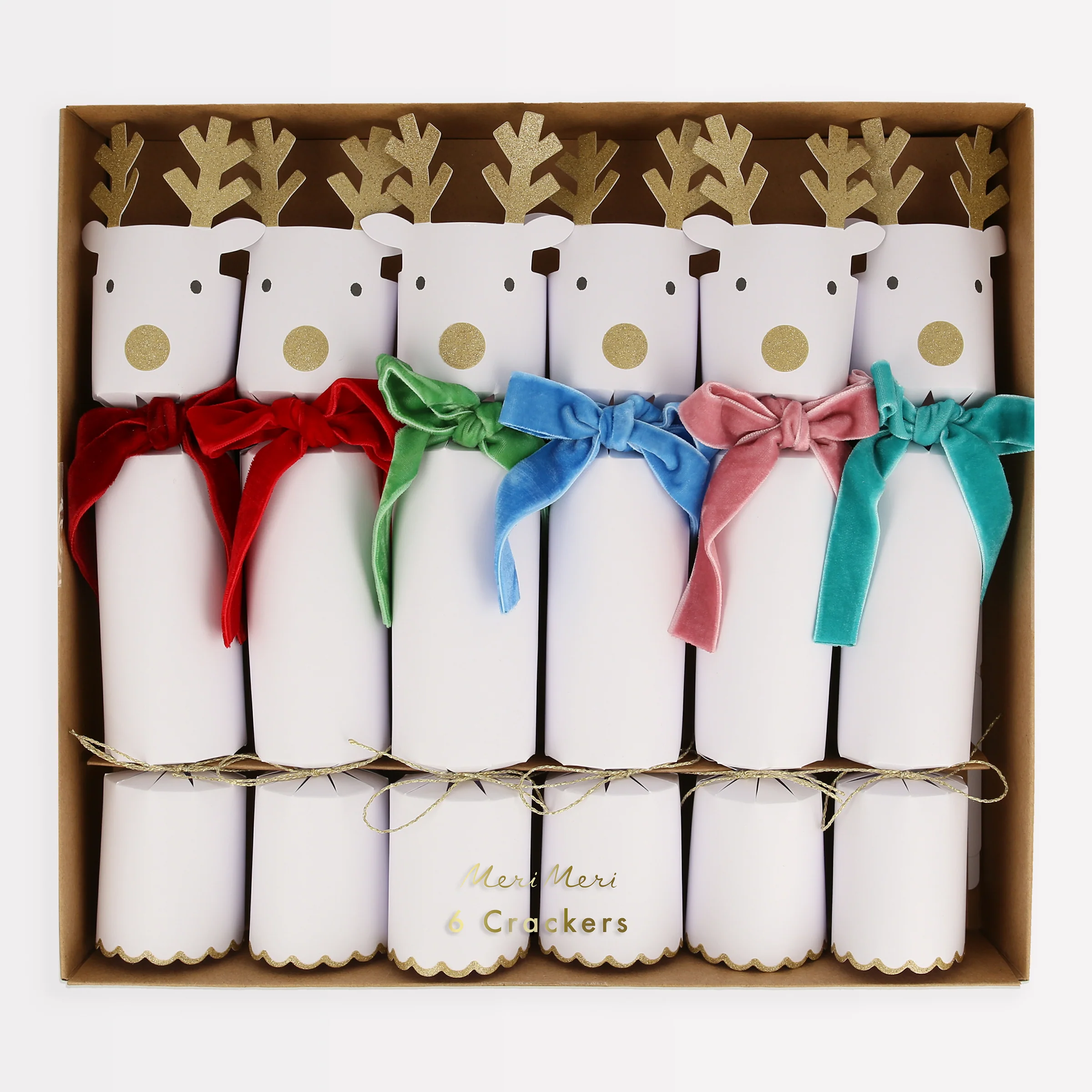 Reindeer With Velvet Bows Crackers (x 6)