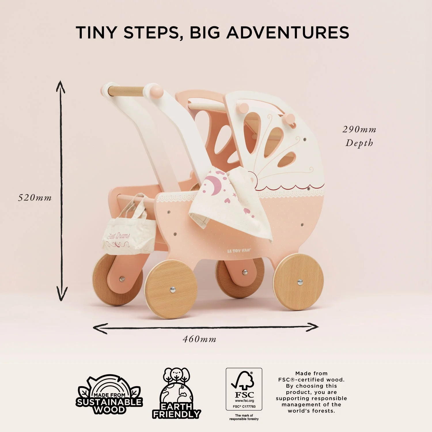 Retro Wooden Doll Pram - Image 5