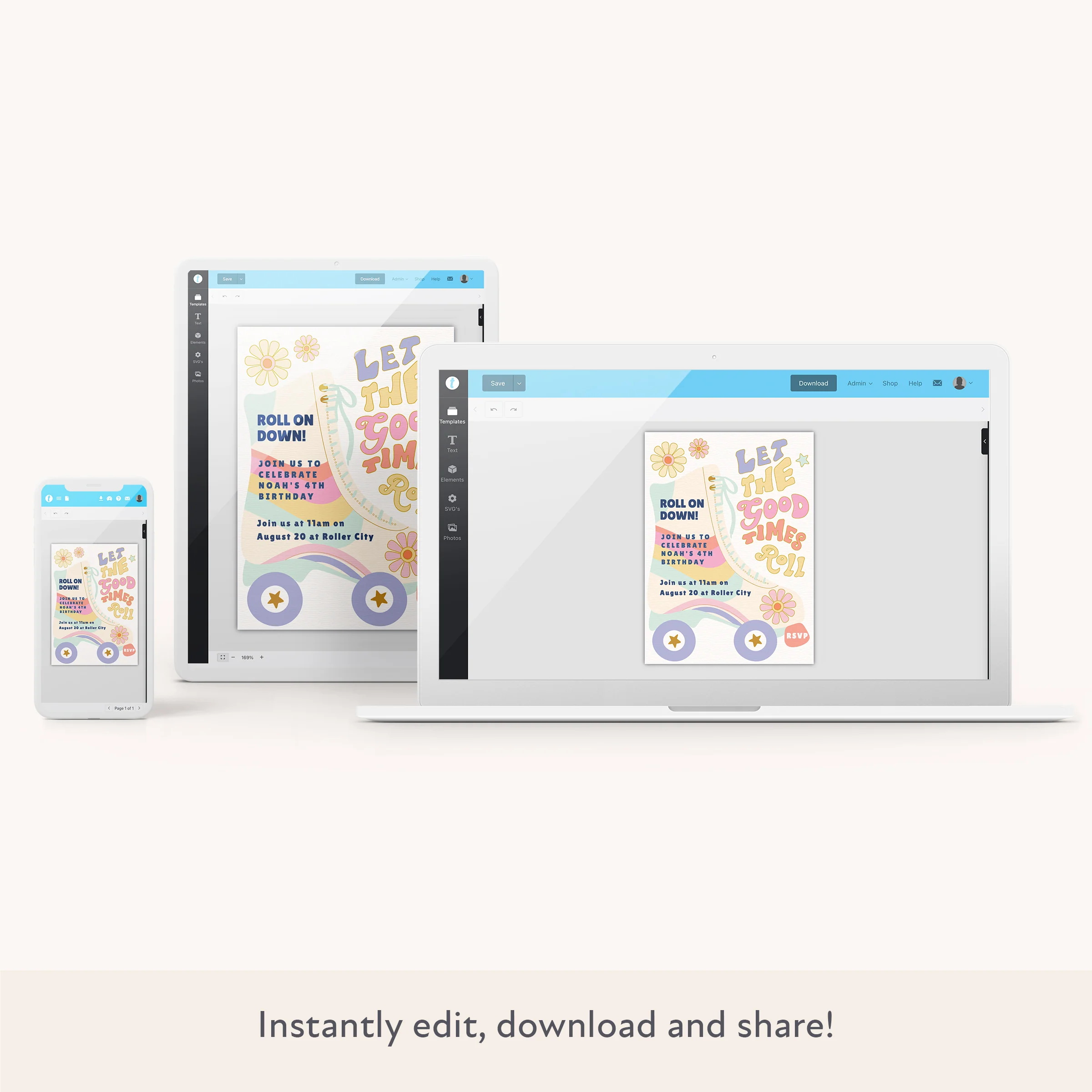 Roller Skate Download & Print Invitation - Image 2