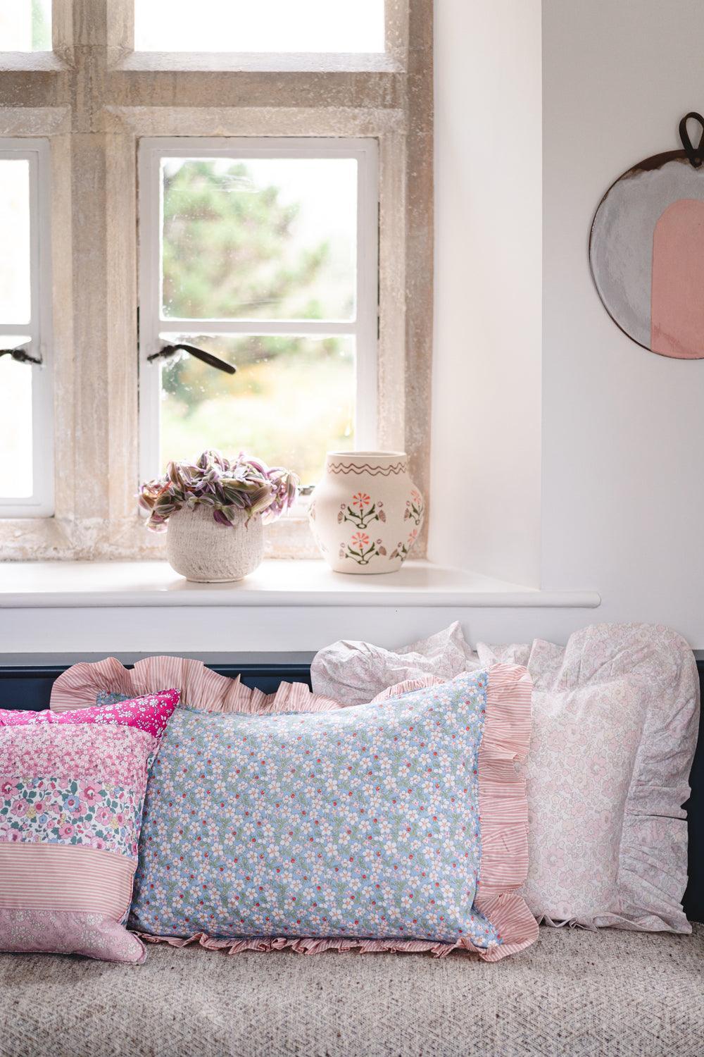 Betsy Lace Ruffle Cushion made with Liberty Fabric - Image 2