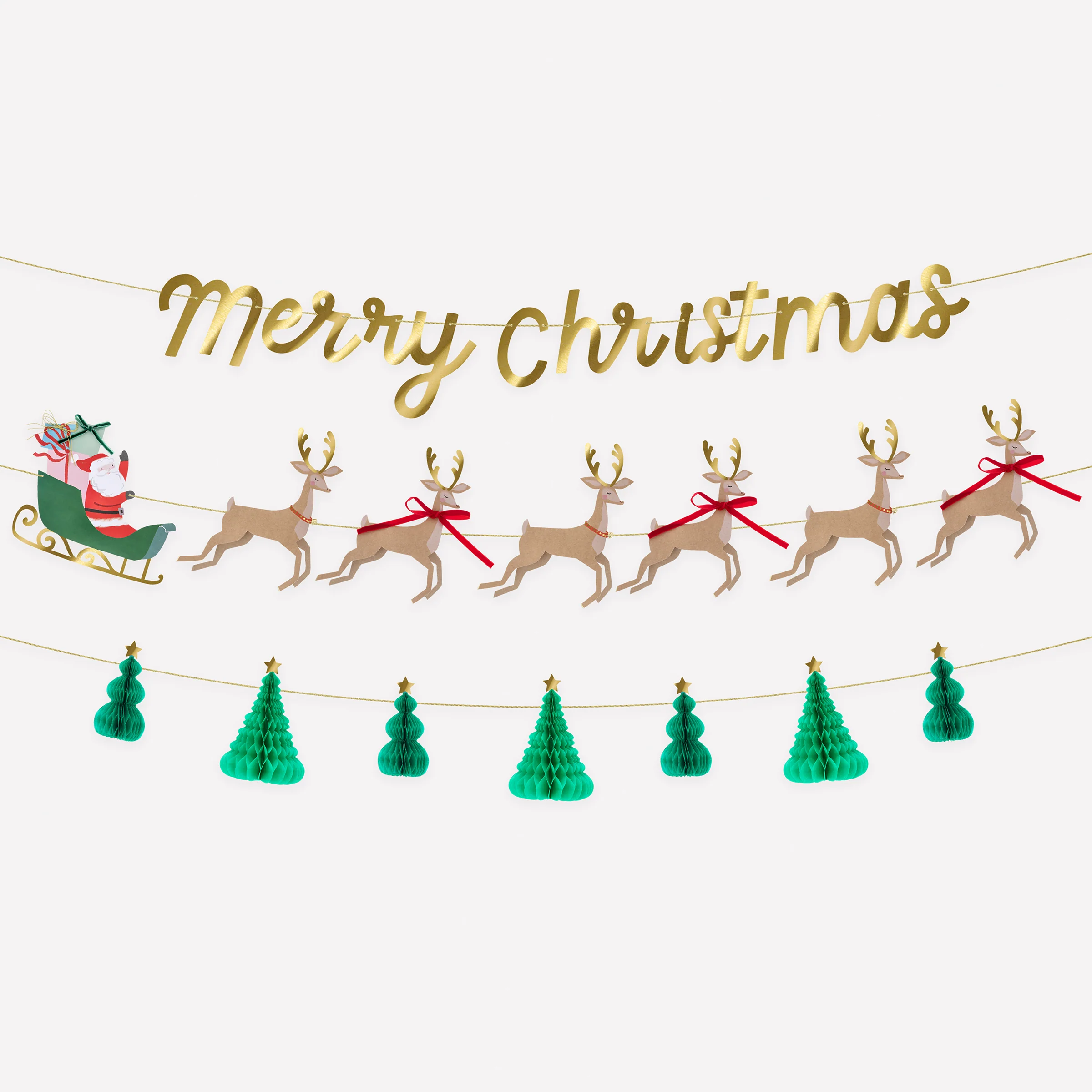 Santa, Sleigh & Reindeer Garland Set