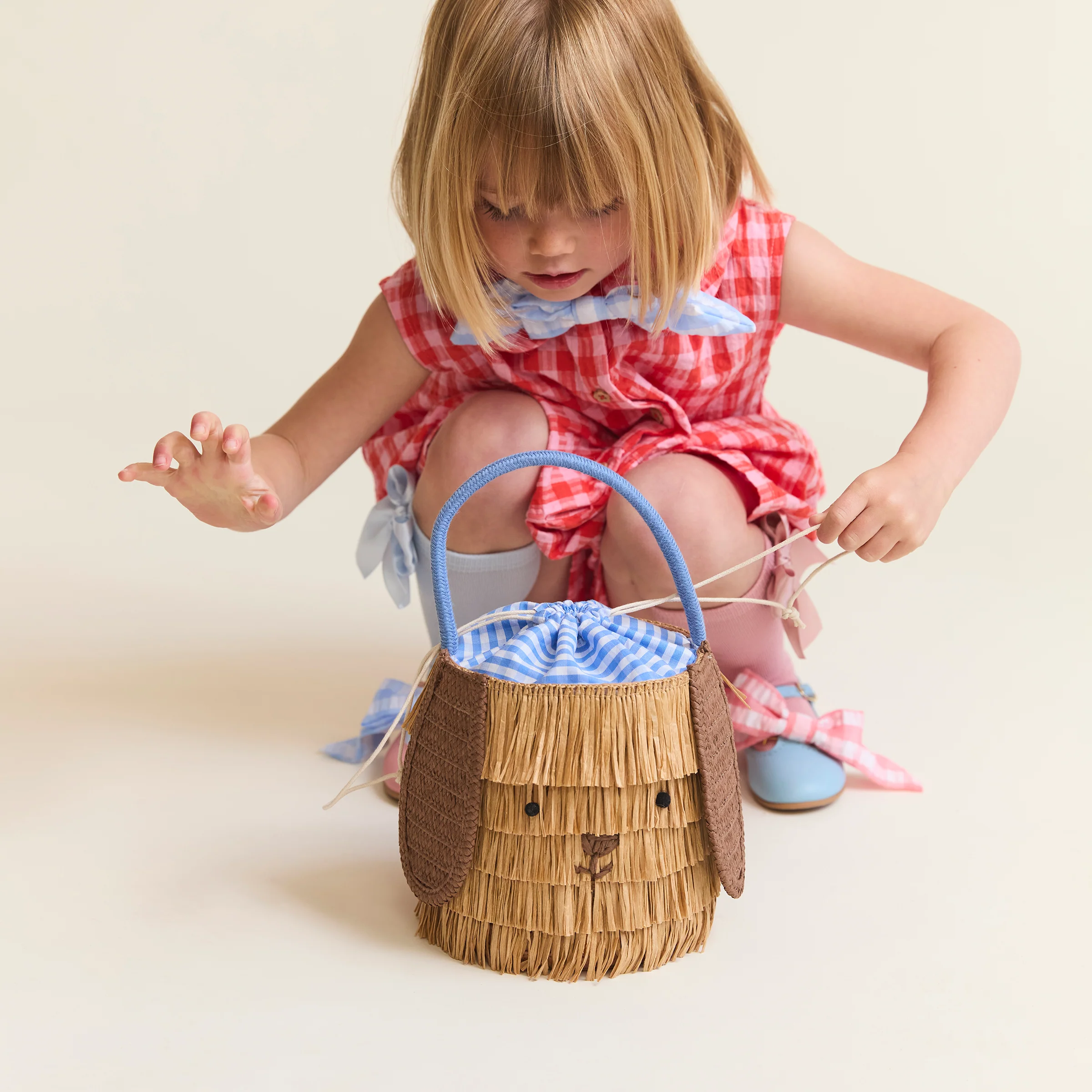 Shaggy Raffia Puppy Basket - Image 2