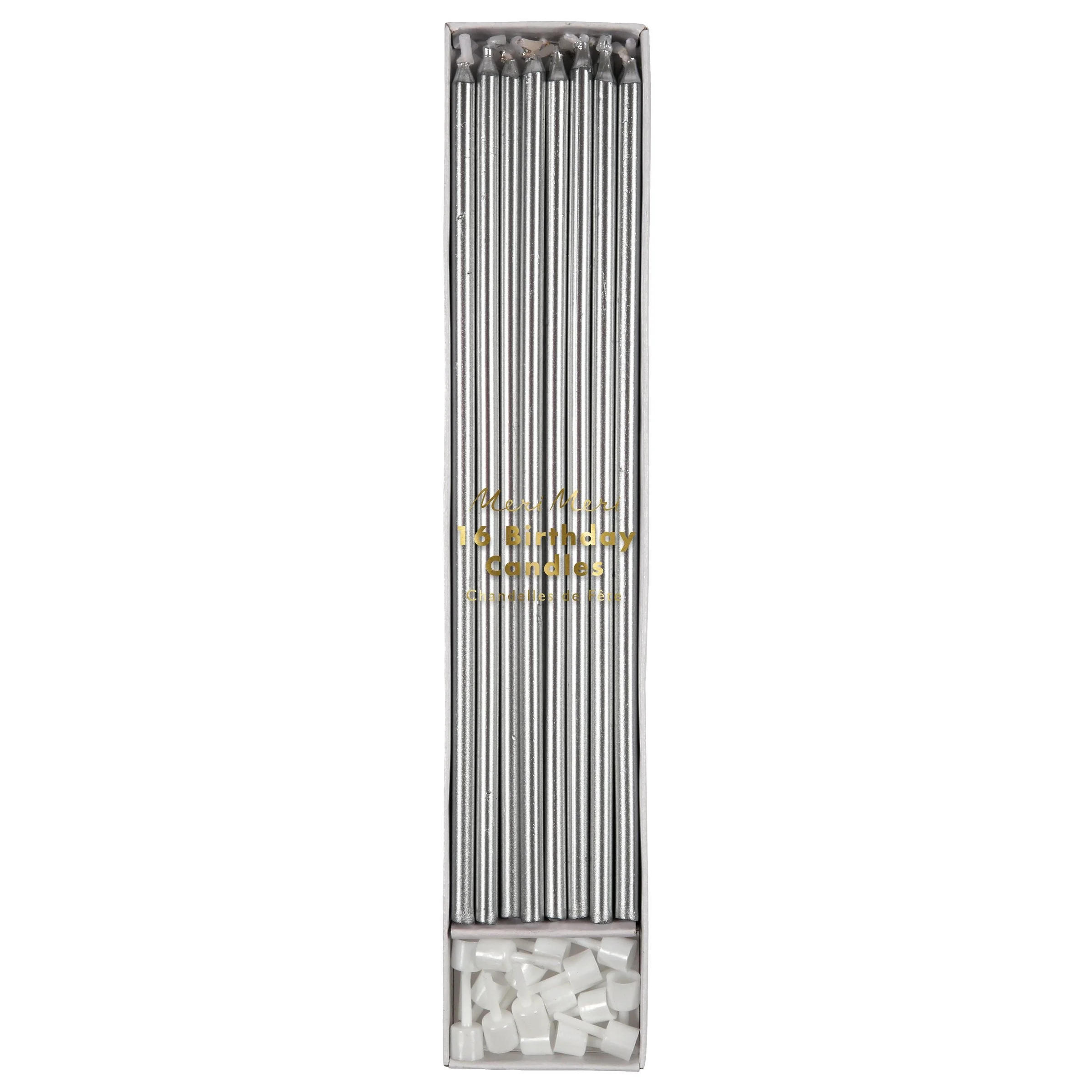 Silver Long Candles (x 16)