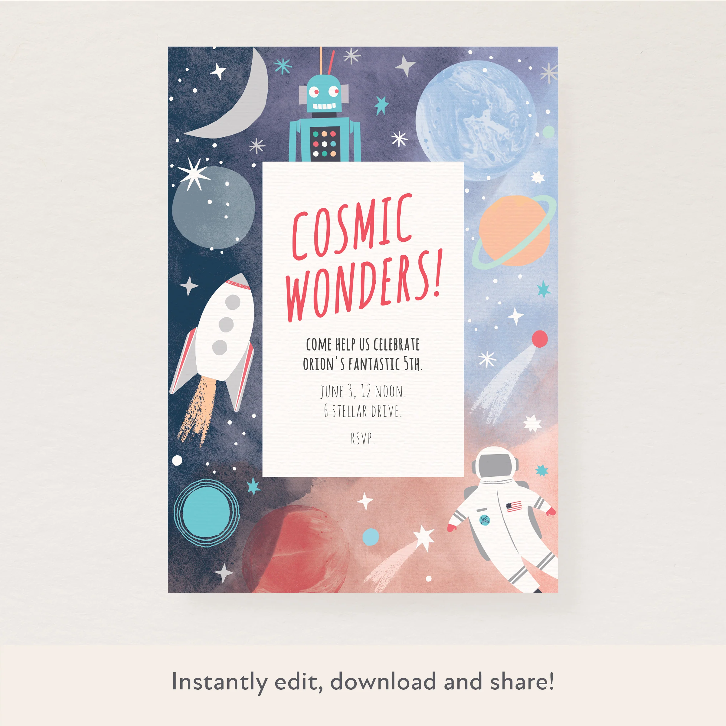 Space Download & Print Invitation