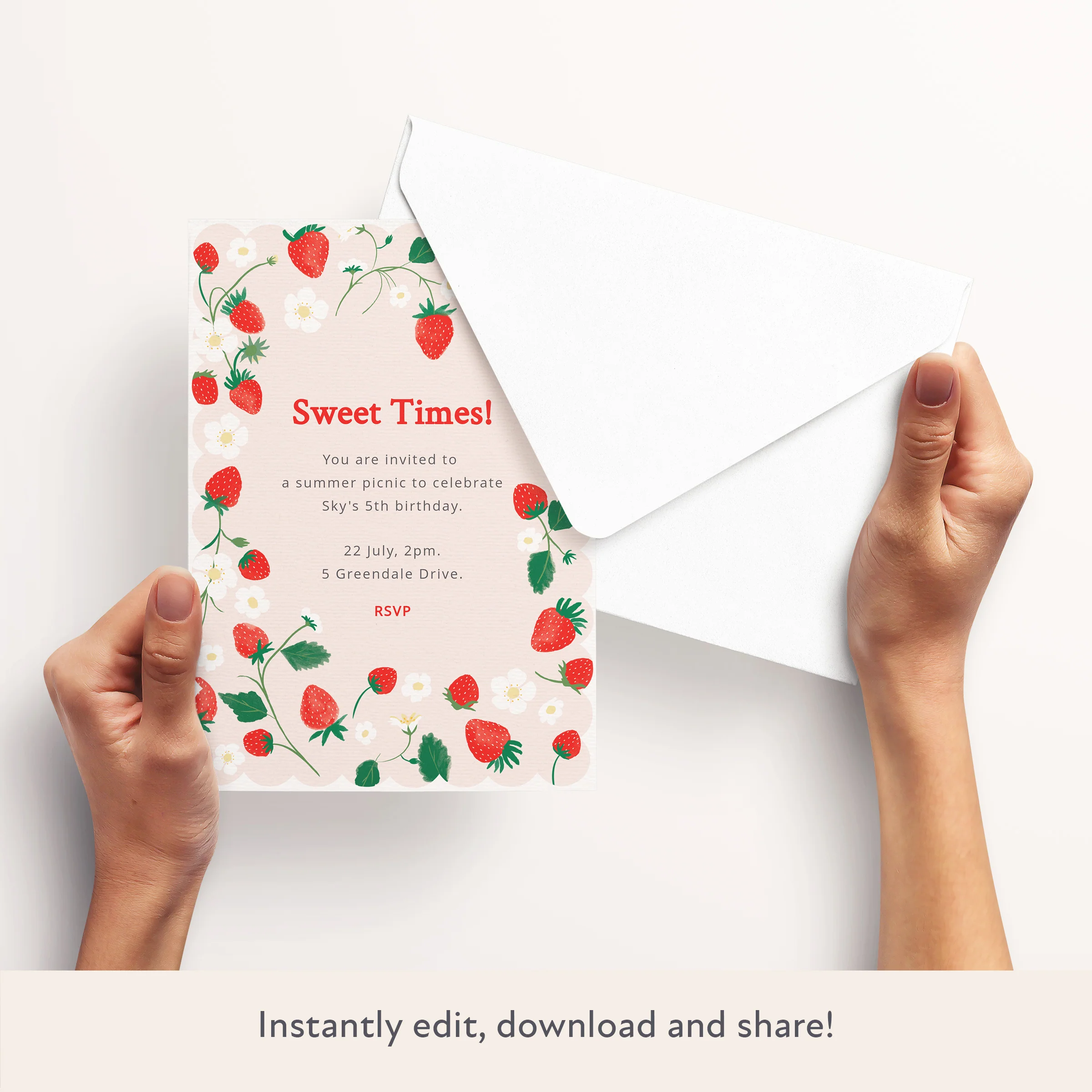 Strawberries Download & Print Invitation - Image 3