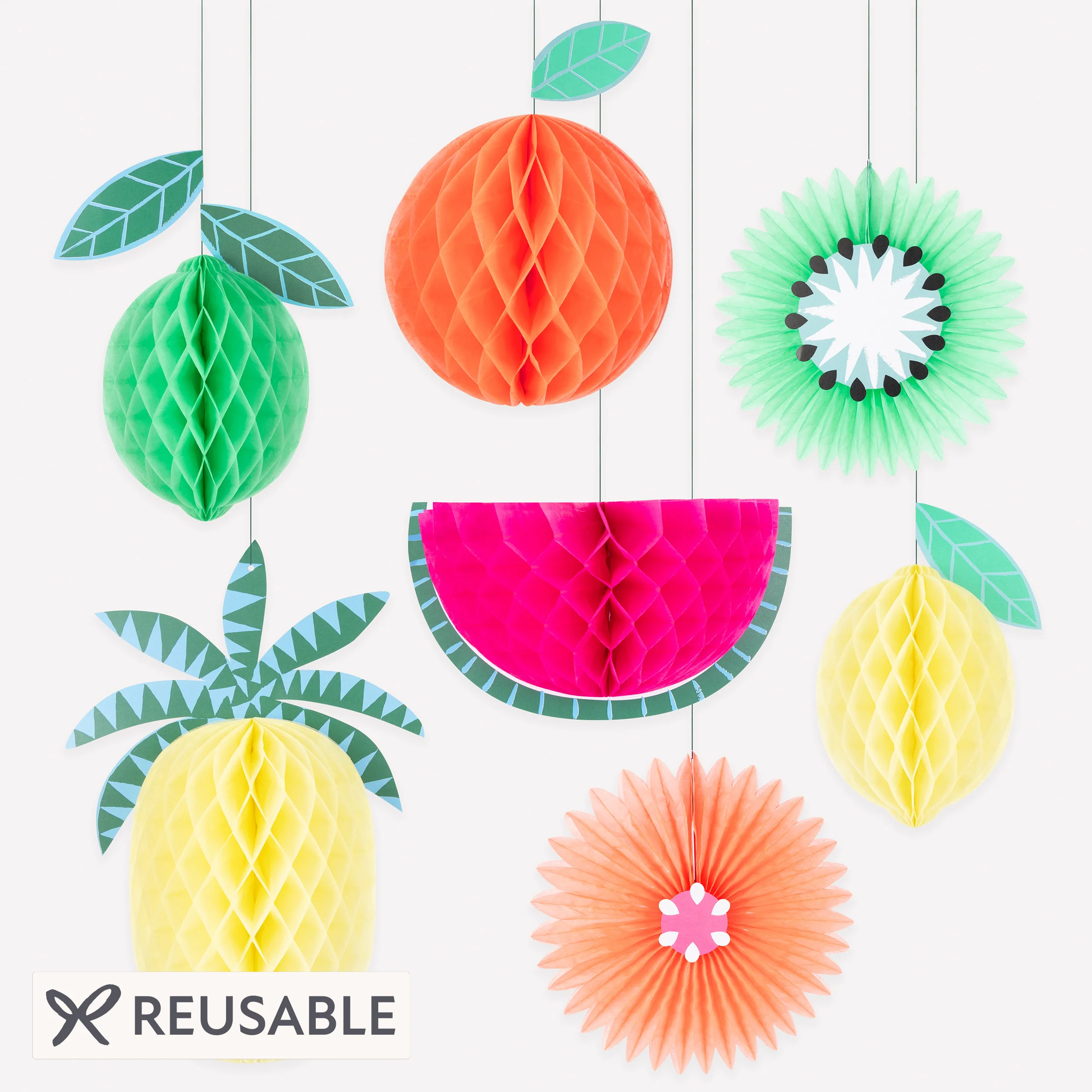 Tropical Fruit Honeycomb Decorations (x 7)
