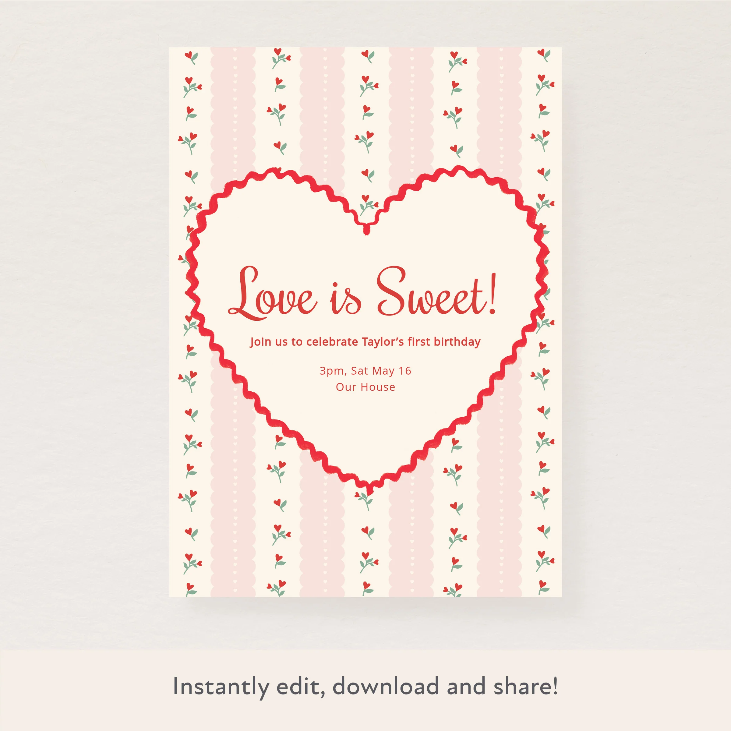 Vintage Rose Heart Download & Print Invitation