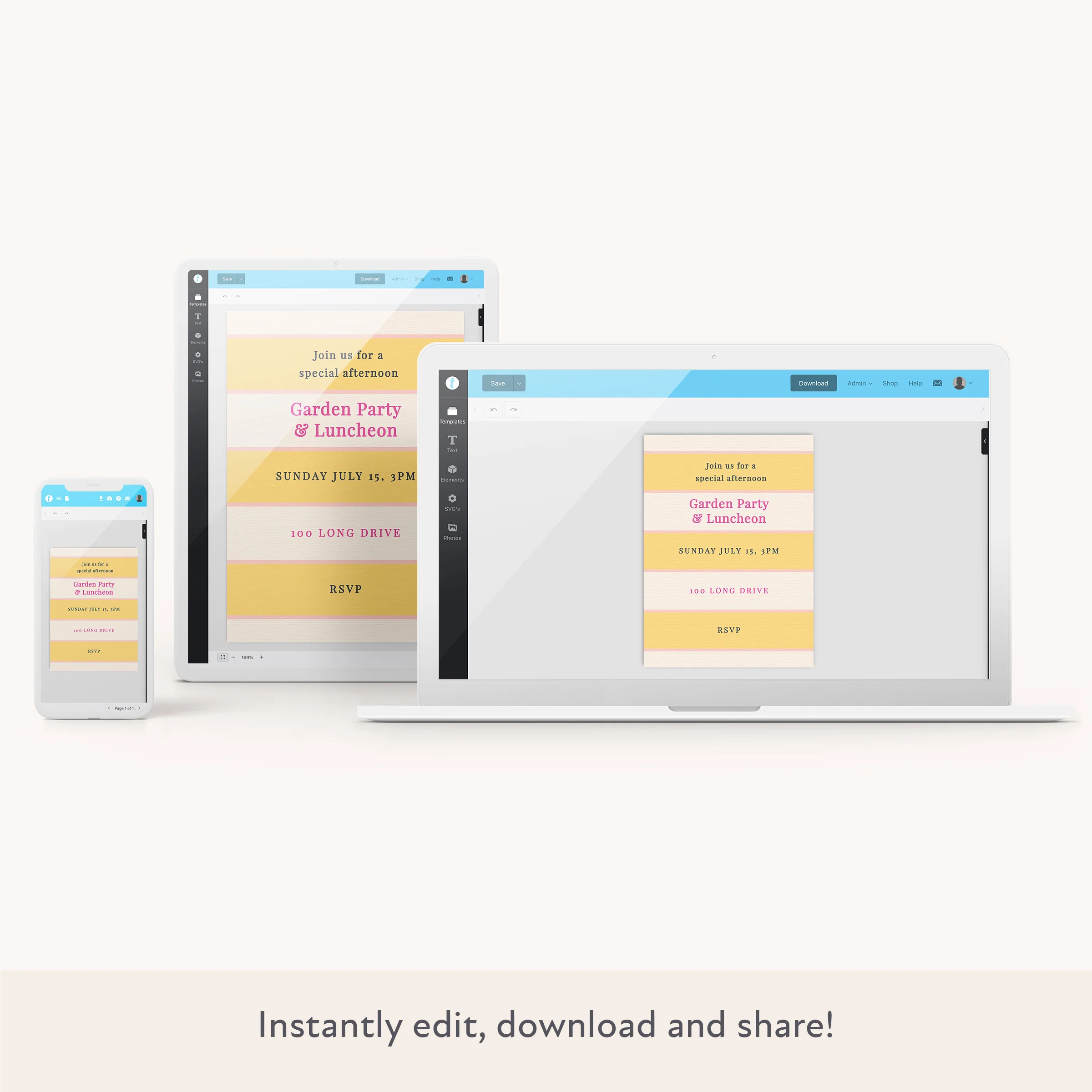 Yellow Cabana Stripe Download & Print Invitation - Image 2